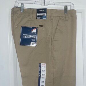 IZOD Pants Sportsflex Performance Plus Stretch No-iron Khaki Mens B&T 36x36